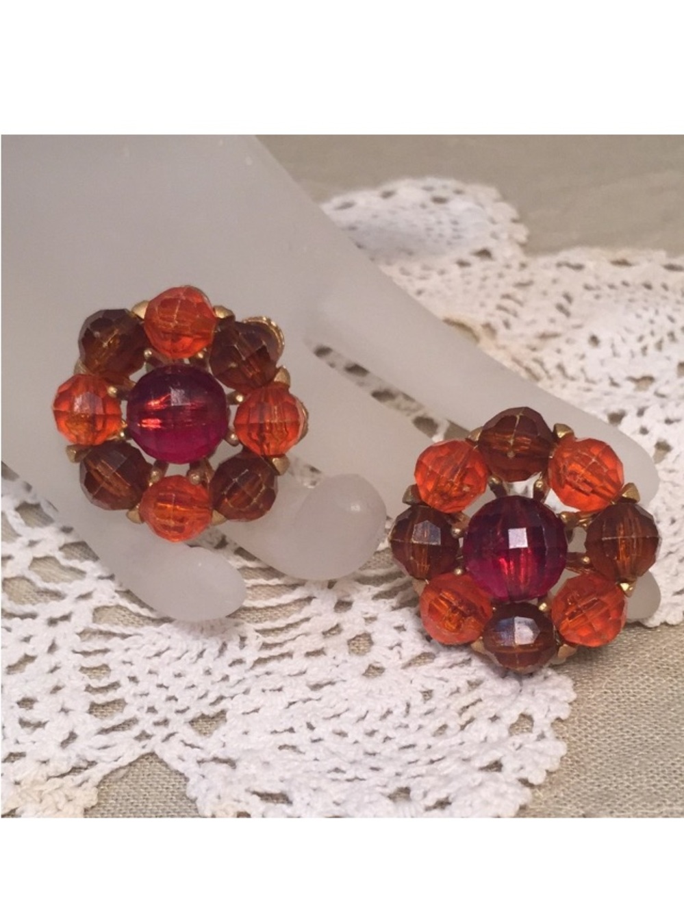 Vintage Beaded Clip Earrings Mid Century